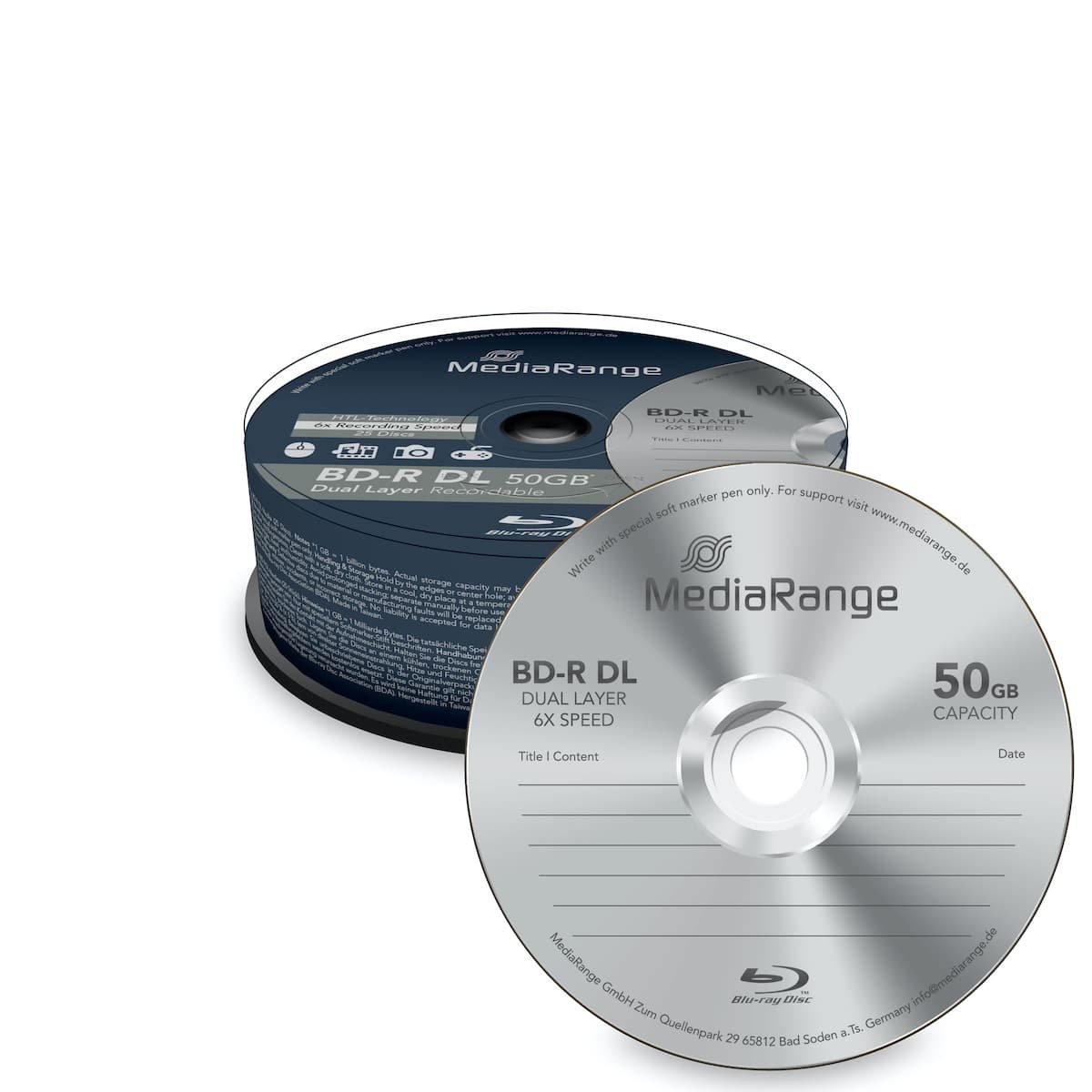 BD-R DL 50GB Mediarange - Velocità 6x, Stampabile | Confezione Da 50 Pezzi - Foto 2